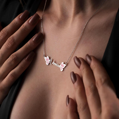 Whimsical Butterfly Name Necklace - Personalized 925 Silver Pendant for Her