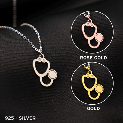 Chic Stethoscope Necklace for Healthcare Heroes - Personalized Sterling Silver Pendant for Doctors and Nurses