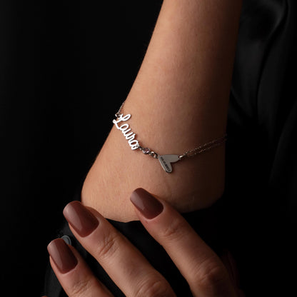 Cherished Keepsake: Personalized Name Bracelet with Birthstone and Engraved Heart Detail