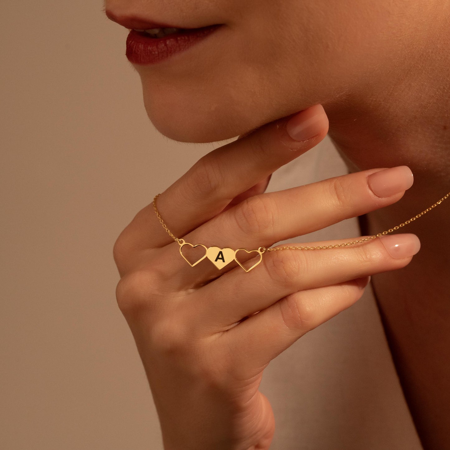 Personalized Heart Initial Necklace – Custom Triple Heart Pendant Gift for Her