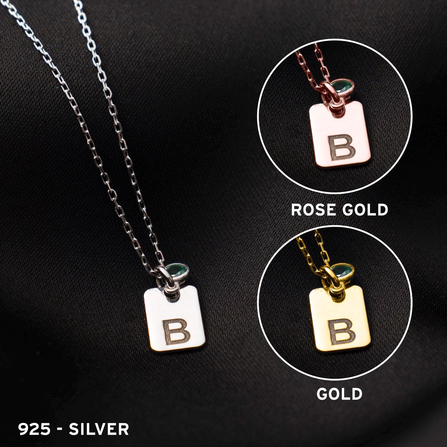 Personalized Birthstone Initial Necklace, Custom Name Jewelry, Sterling Silver Tag Pendant, Gift for Her