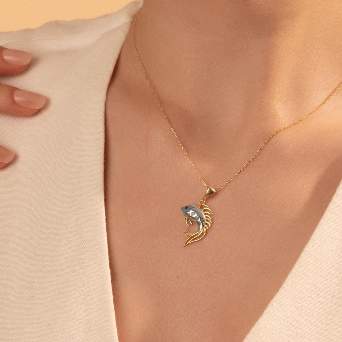 Enamel Fish Necklace – Handmade Betta Pendant, Ocean Lover Jewelry Gift