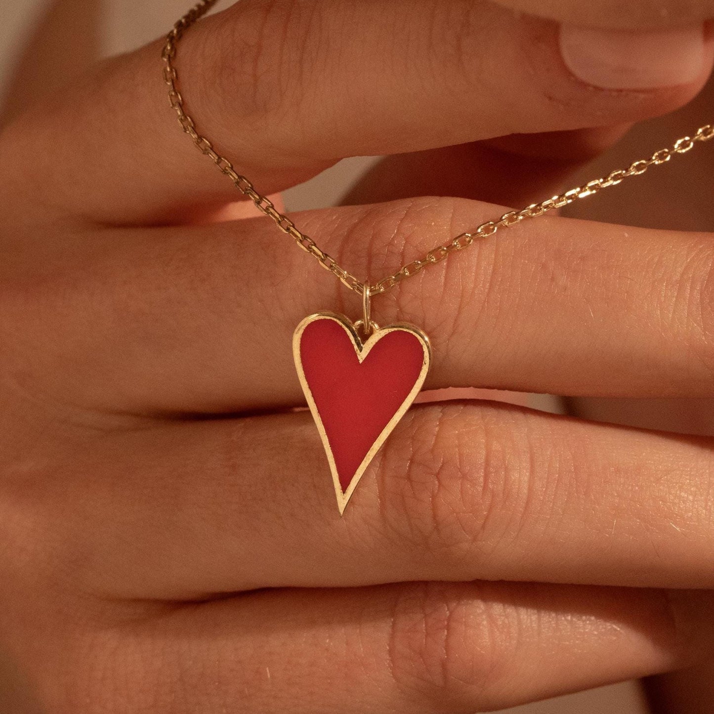 Red Heart Pendant Necklace – Custom Love Necklace Gift for Her, 18K Gold Plated