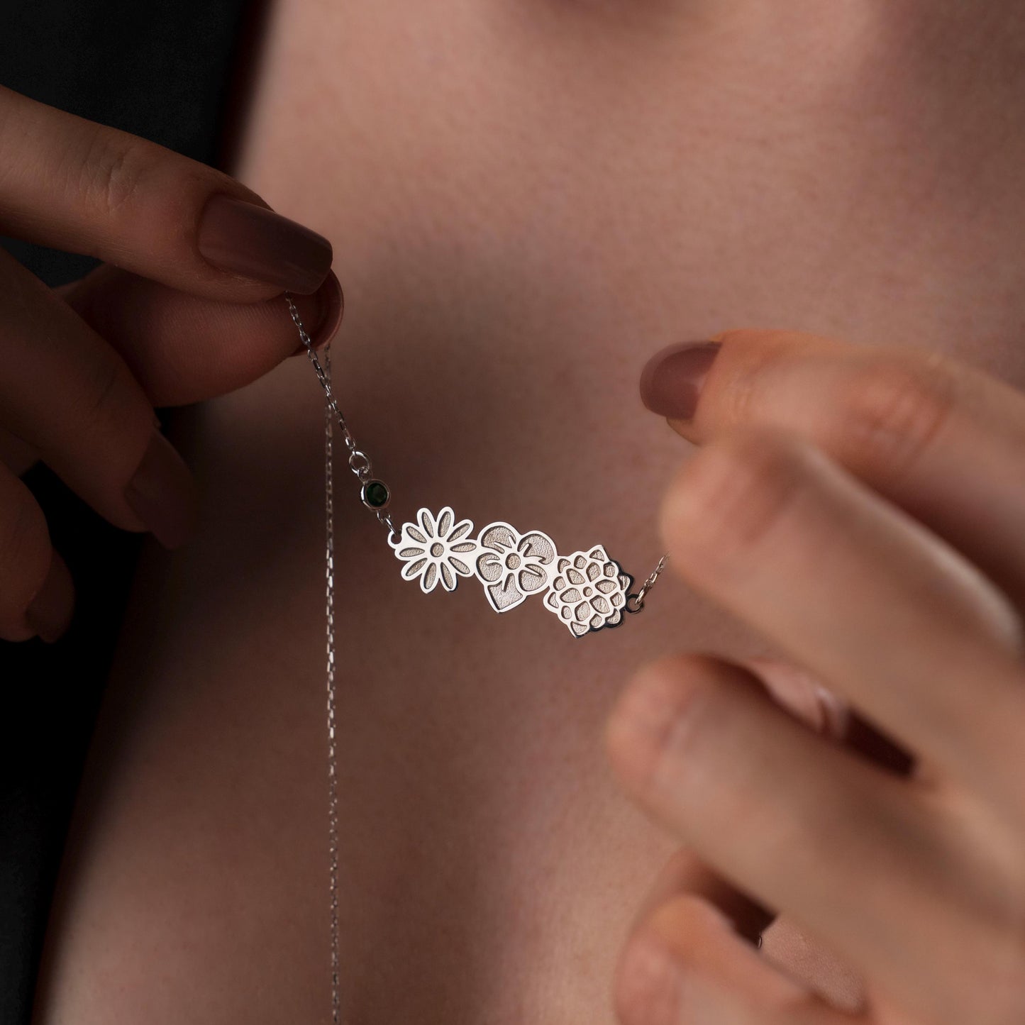 Elegant Birthstone Flower Necklace - Handcrafted 925 Silver Charm, Perfect Gift Idea