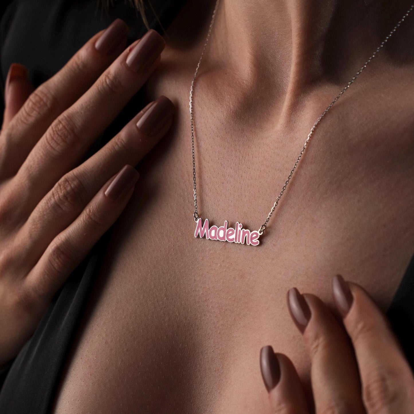Enamel Name Necklace for Girls: Customized Silver Jewelry, Cute Personalized Gift