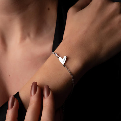 Heartfelt Perfection: Personalized Birthstone Bracelet, Custom Name Engraved, Sterling Silver or 18K Gold