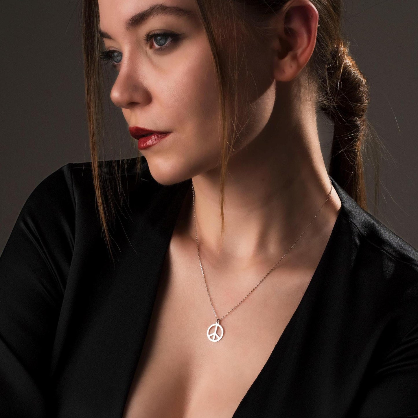 Boho Chic Peace Sign Necklace - Handcrafted Sterling Silver Pendant