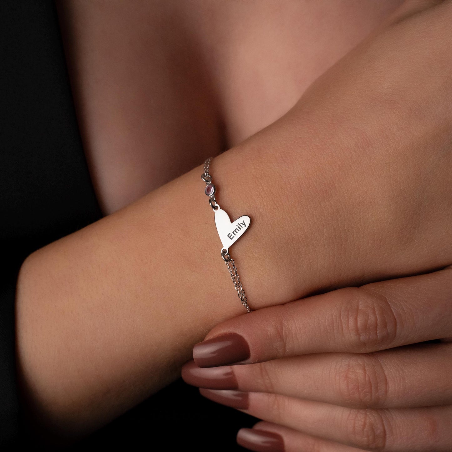 Heartfelt Perfection: Personalized Birthstone Bracelet, Custom Name Engraved, Sterling Silver or 18K Gold