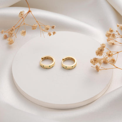 Huggie Earrings – Green Stone Hoop – Minimalist Gift for Her or Him