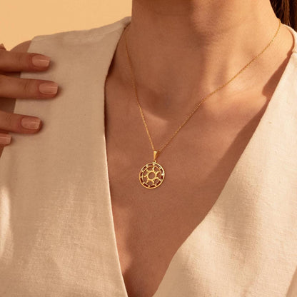 Sun Necklace - 925 Silver, 18K Gold Plated Sunshine Pendant, Minimalist Charm Jewelry