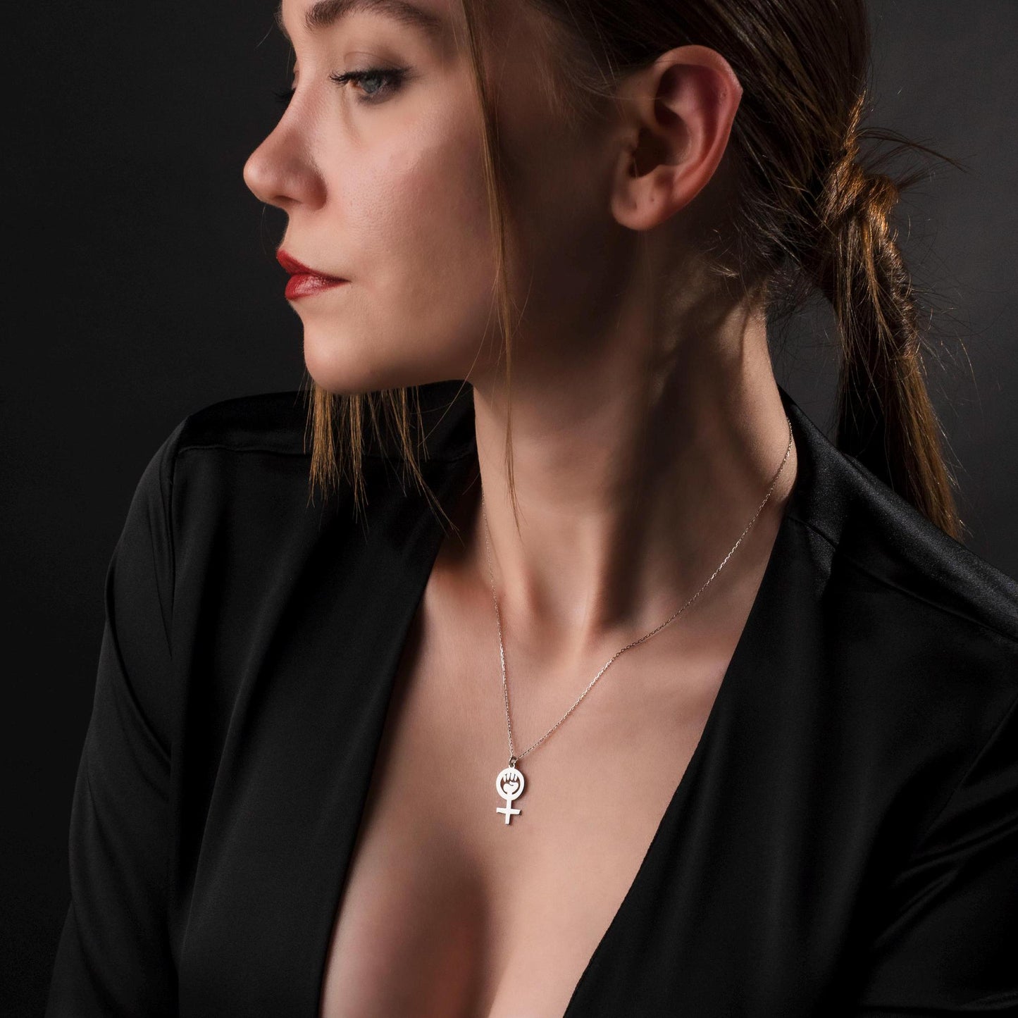 Feminist Symbol Necklace, Women’s Rights Jewelry, Sterling Silver Pendant, Empowerment Gift for Her