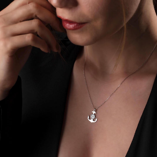 Seafaring Style: Nautical Anchor and Wheel Pendant for Sea Enthusiasts