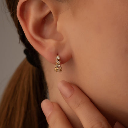 Luxurious Gold Dangle Earrings with Mixed Cut Crystals - Stunning Gift for Her