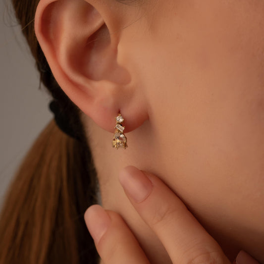 Luxurious Gold Dangle Earrings with Mixed Cut Crystals - Stunning Gift for Her