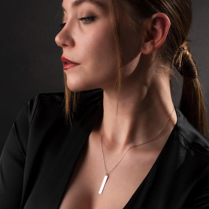 Personalized Bar Necklace, Custom Engraved Pendant, Minimalist Name Jewelry, Sterling Silver Gift for Her