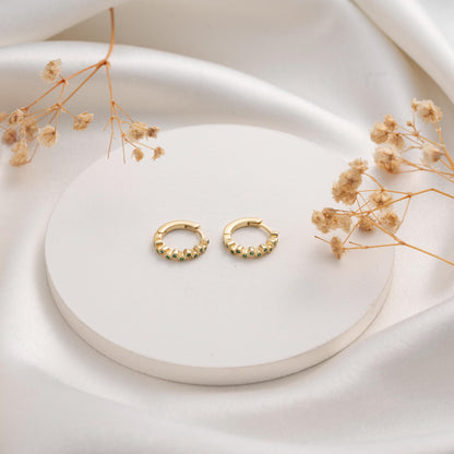 Dainty Gold Hoop Earrings with Emerald Green Crystals - Elegant Gift for Her