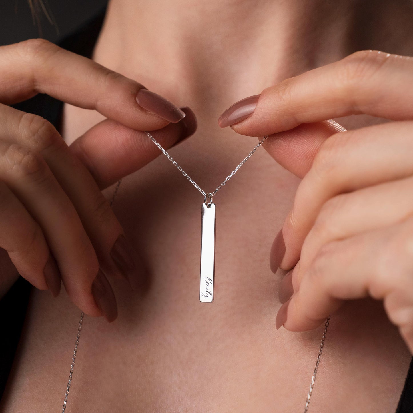 Personalized Bar Necklace, Custom Engraved Pendant, Minimalist Name Jewelry, Sterling Silver Gift for Her
