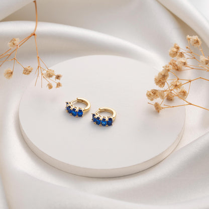 Sparkling Blue Gemstone Huggie Earrings in Gilded Hoops - Perfectly Pretty Gift Idea
