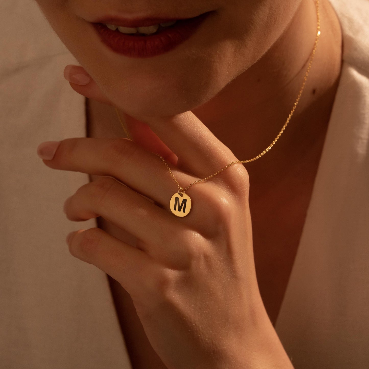 Custom Initial Disc Necklace in Gold - Personalized Letter Pendant, Elegant Gift for Her