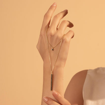 Elegant Black Crystal Layered Necklace - 18K Gold Plated Dainty Jewelry Gift for Her