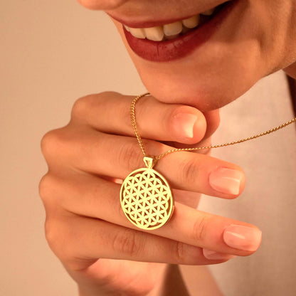 Gift of Sacred Geometry - Stunning Flower of Life Necklace in Gold