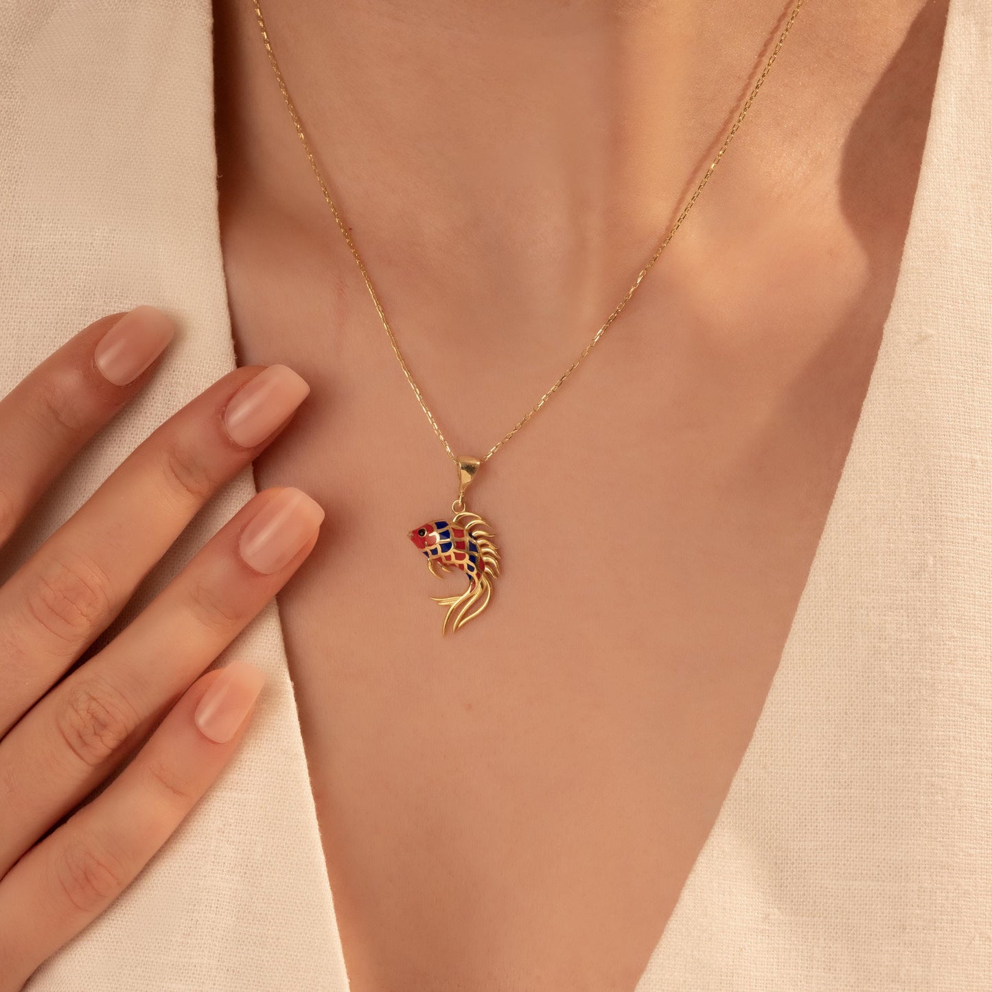 Vibrant Fish Pendant Necklace - Elegant 18K Gold Plated Enamel Charm for Her