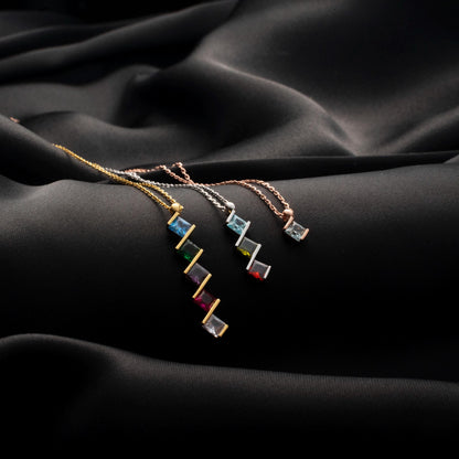 Custom Birthstone Pendant for Her - Handcrafted Family Jewelry, Geometric Silver Necklace, Thoughtful Gift Idea