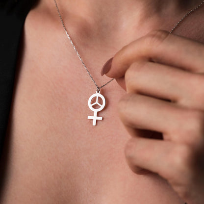 Empowering Sterling Silver Necklace for Women, Feminist Peace Pendant, Symbol of Strength