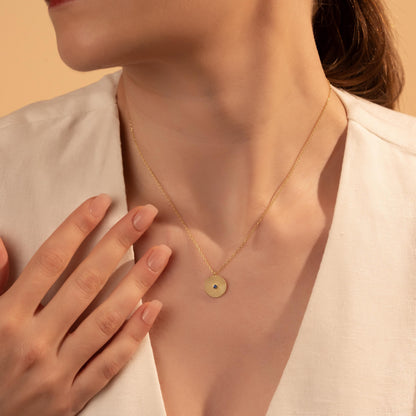 Textured Evil Eye Necklace – Minimal Round Pendant Jewelry, Gift for Her