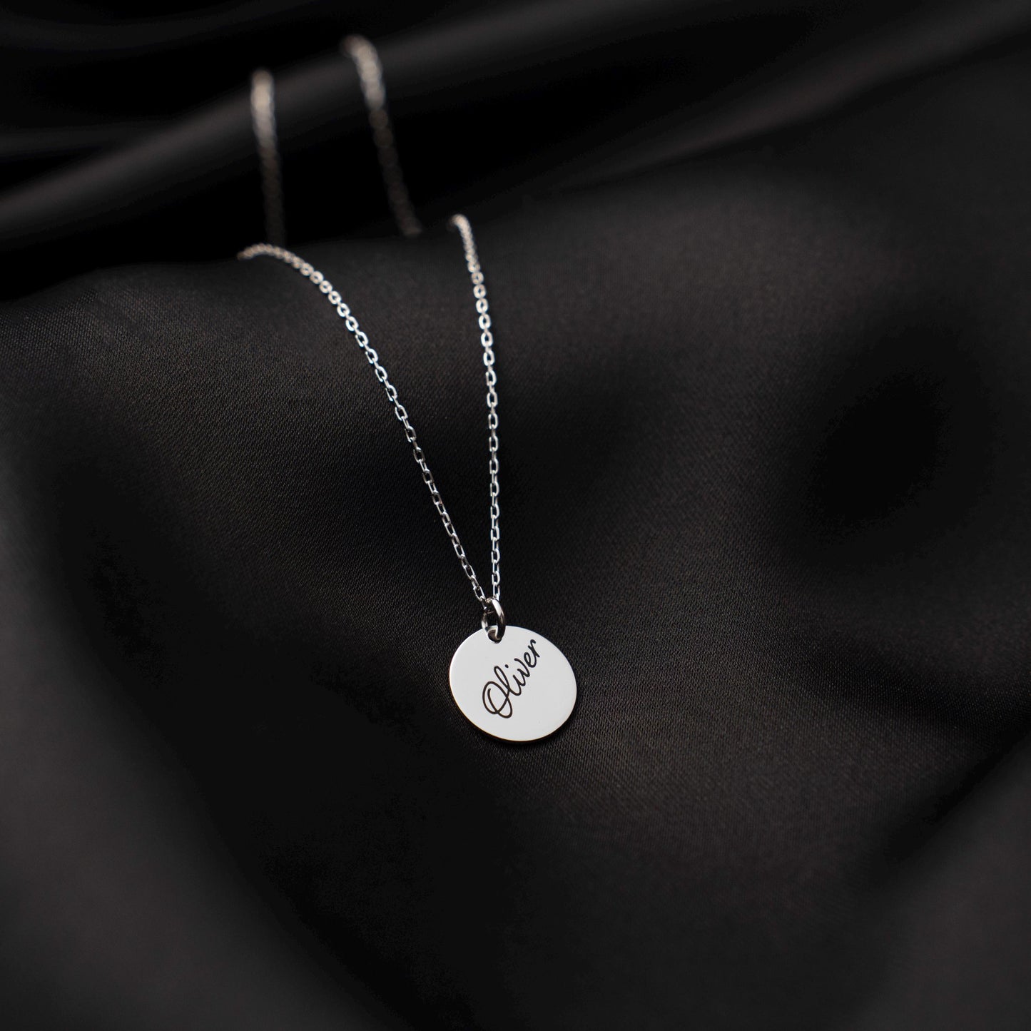 Custom Round Name Necklace, 925 Silver Pendant, Minimalist Jewelry, Personalized Gift for Her