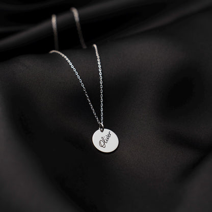 Custom Round Name Necklace, 925 Silver Pendant, Minimalist Jewelry, Personalized Gift for Her