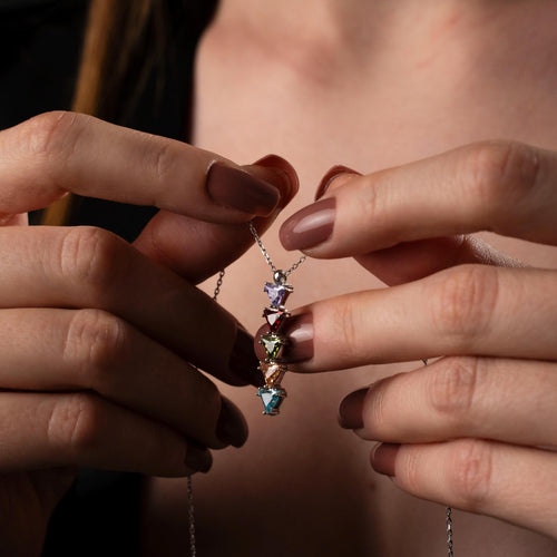 Custom Birthstone Necklace - Family Gemstone Pendant, Personalized Gift, Elegant Jewelry