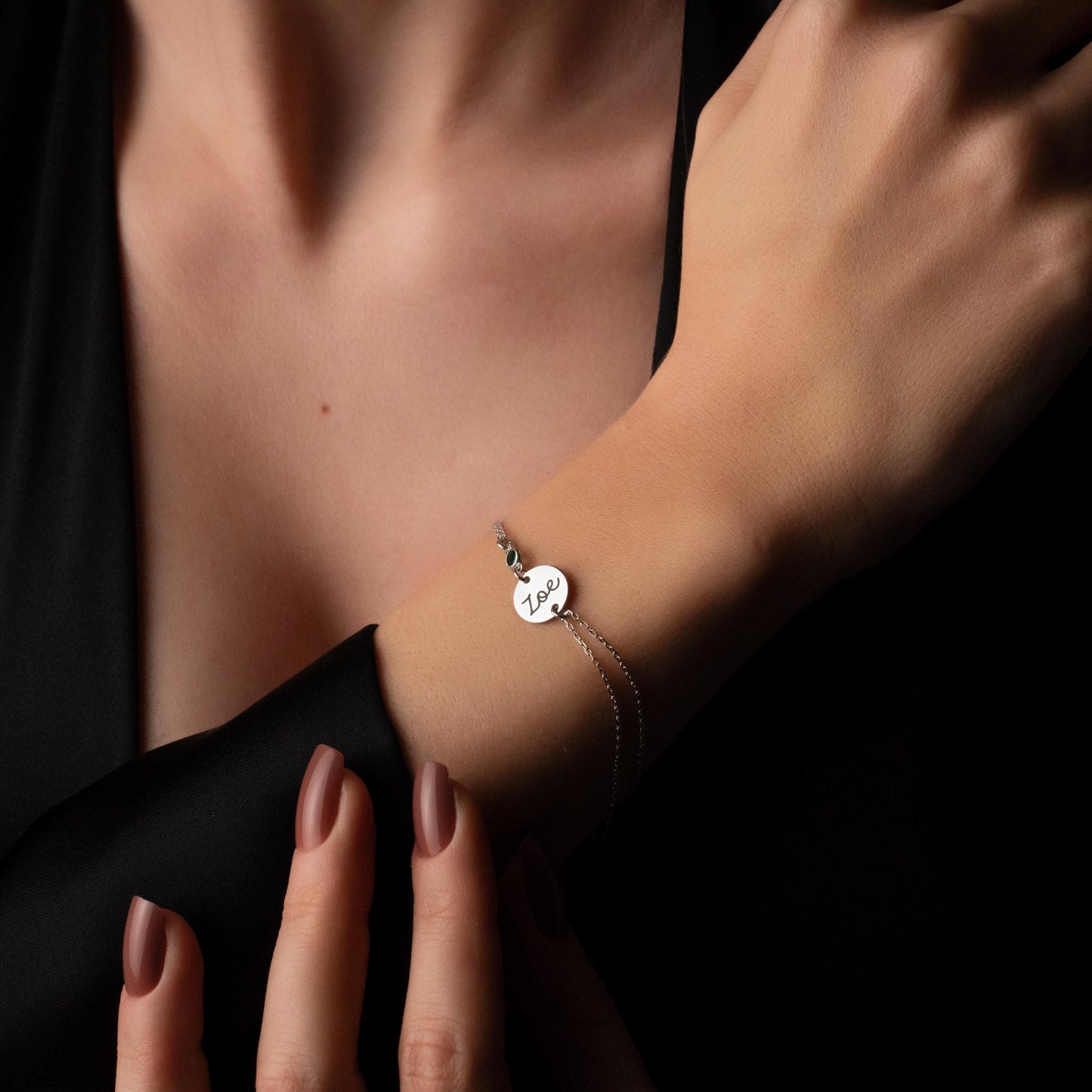 Meaningful Birthstone Bracelet with Name Engraving, Sterling Silver Personalized Jewelry