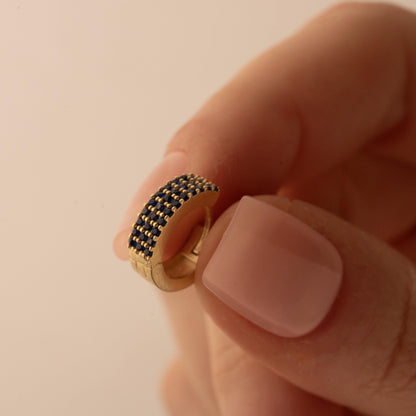 Edgy Chic Huggie Earrings - Crystal Black Hoops for Stylish Women