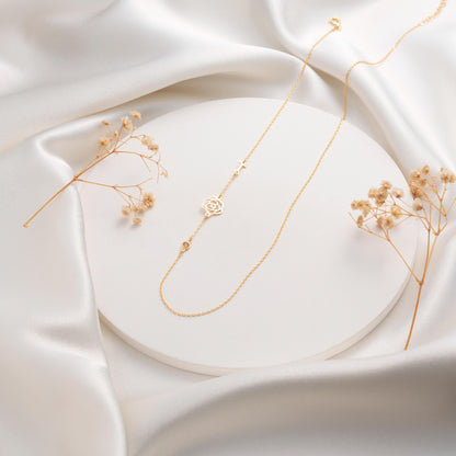 Personalized Birthstone Necklace with Initial & Flower – Custom Gift for Her, Meaningful Jewelry