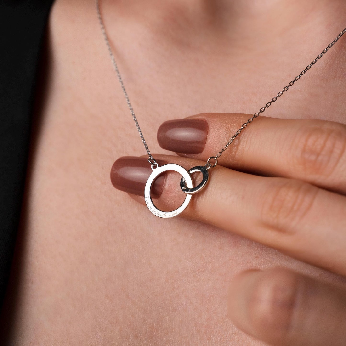 Interlocking Circles Necklace, Personalized Engraved Jewelry, Sterling Silver Pendant, Meaningful Gift for Her