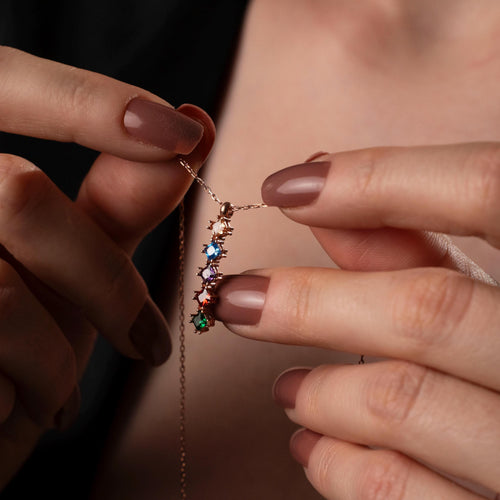 Dainty Birthstone Bar Necklace for Her - Custom Family Jewelry