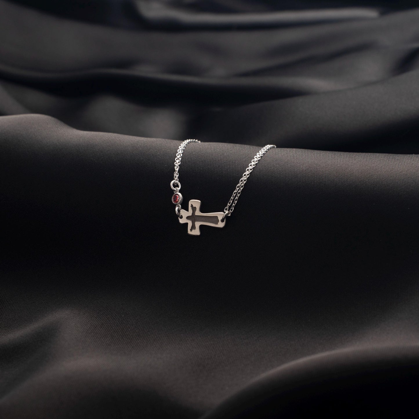 Personalized Birthstone Cross Bracelet for Her, Religious Gift, Sterling Silver, Gold Plated