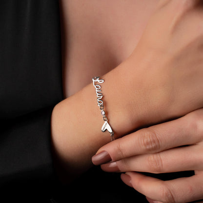 Cherished Keepsake: Personalized Name Bracelet with Birthstone and Engraved Heart Detail