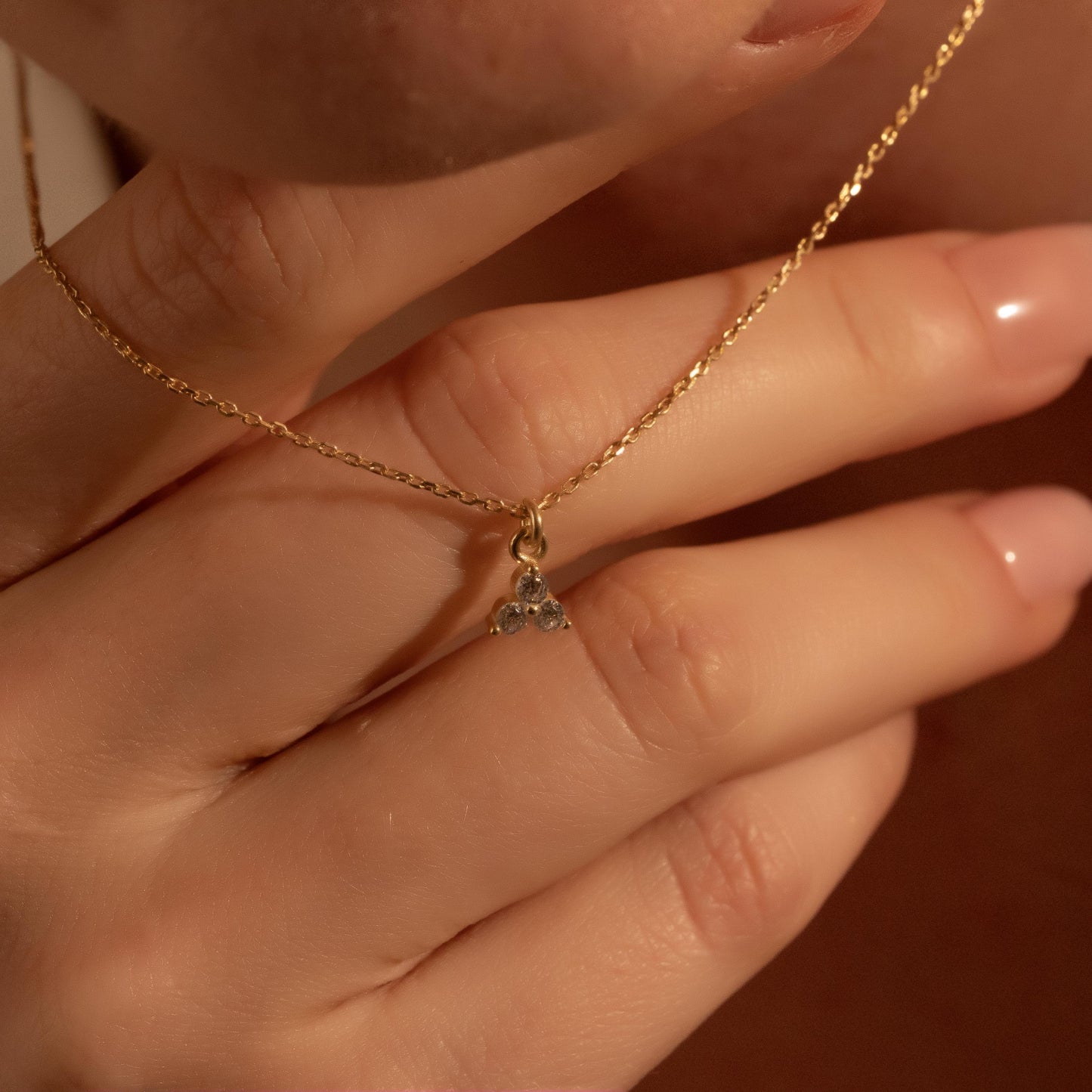 Three Stone Dainty Necklace – Minimalist Gold Gift for Her