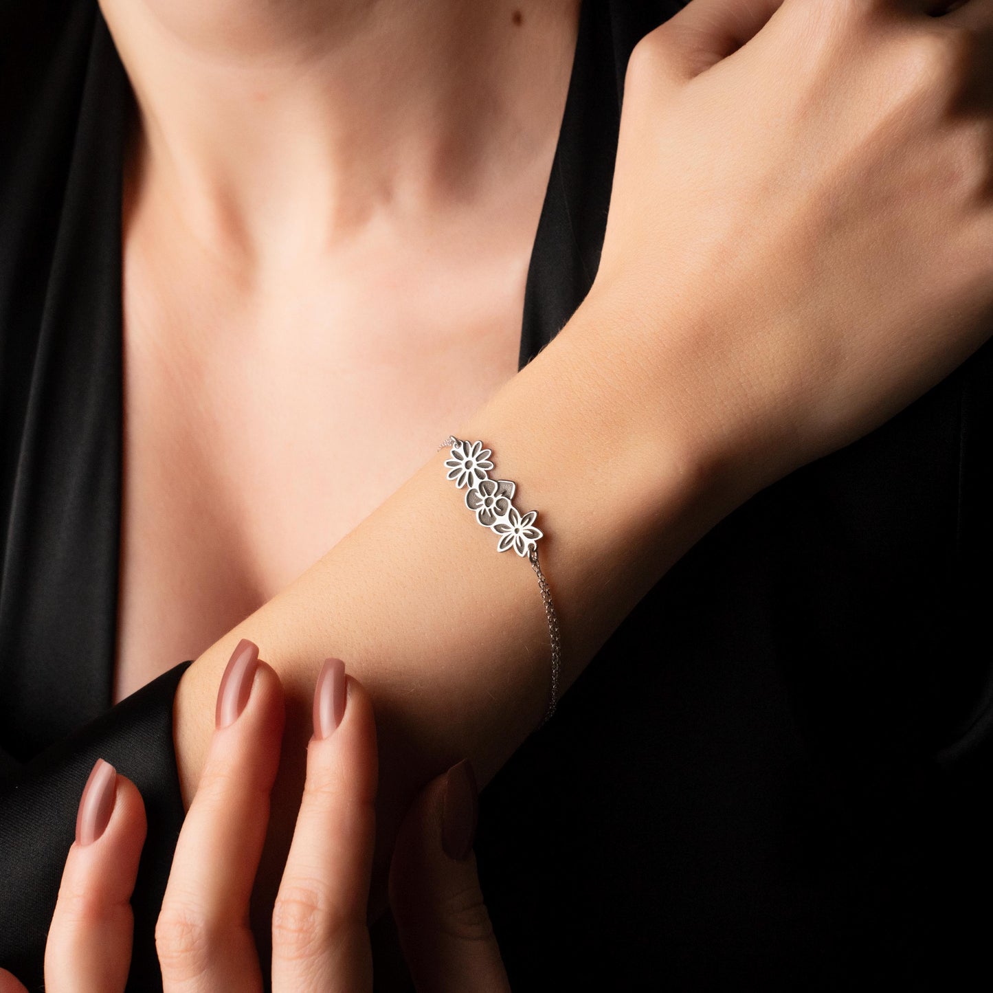 Blossom Birth Flower Bracelet: A Dainty Floral Delight in Silver or Gold