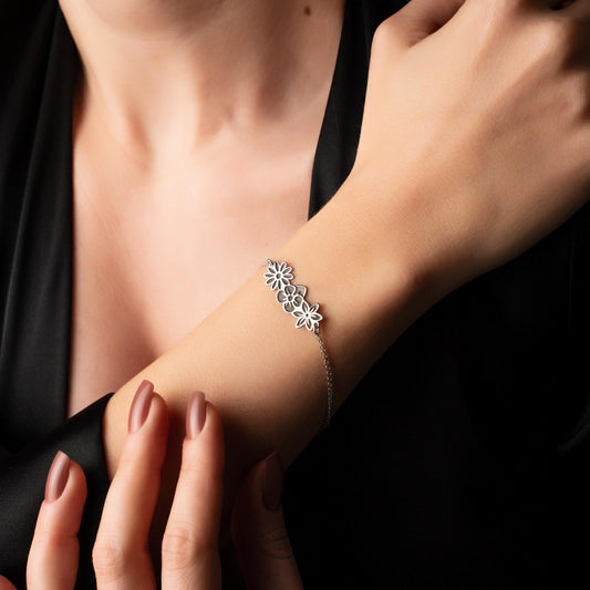 Blossom Birth Flower Bracelet: A Dainty Floral Delight in Silver or Gold