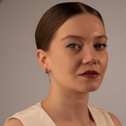 Edgy Chic Huggie Earrings - Crystal Black Hoops for Stylish Women