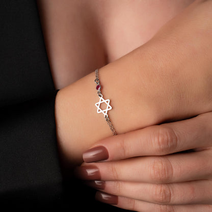 Kabbalah Star of David Bracelet - Custom Birthstone Charm on Adjustable Chain