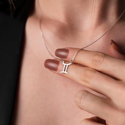 Celestial Twin: Gemini Zodiac Necklace in Sterling Silver - Custom Horoscope Jewelry