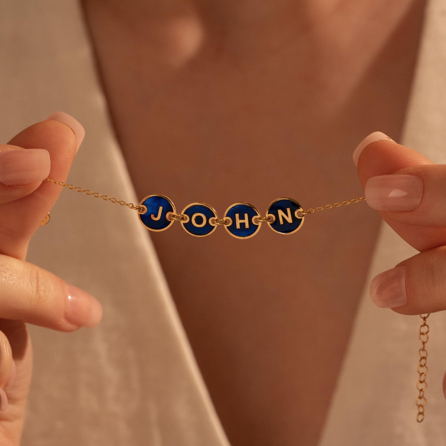 Bespoke Enamel Letter Bracelet - Vibrant Blue Personalized Jewelry