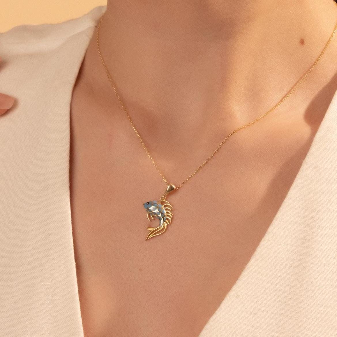 Enamel Fish Necklace – Handmade Betta Pendant, Ocean Lover Jewelry Gift