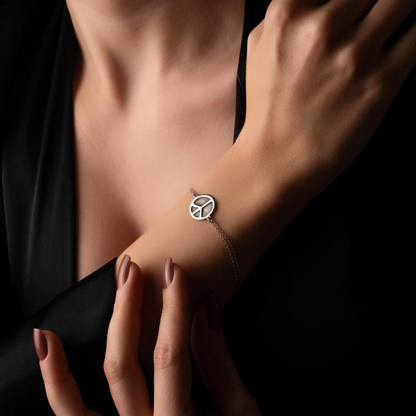 Dainty Adjustable Bracelet for Her - Boho Peace Symbol Jewelry