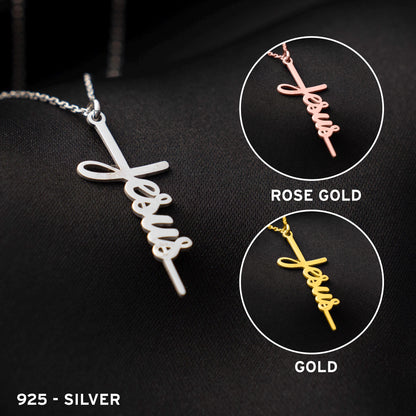 Jesus Name Cross Necklace, Sterling Silver Christian Pendant, Religious Faith Jewelry, Meaningful Christian Gift