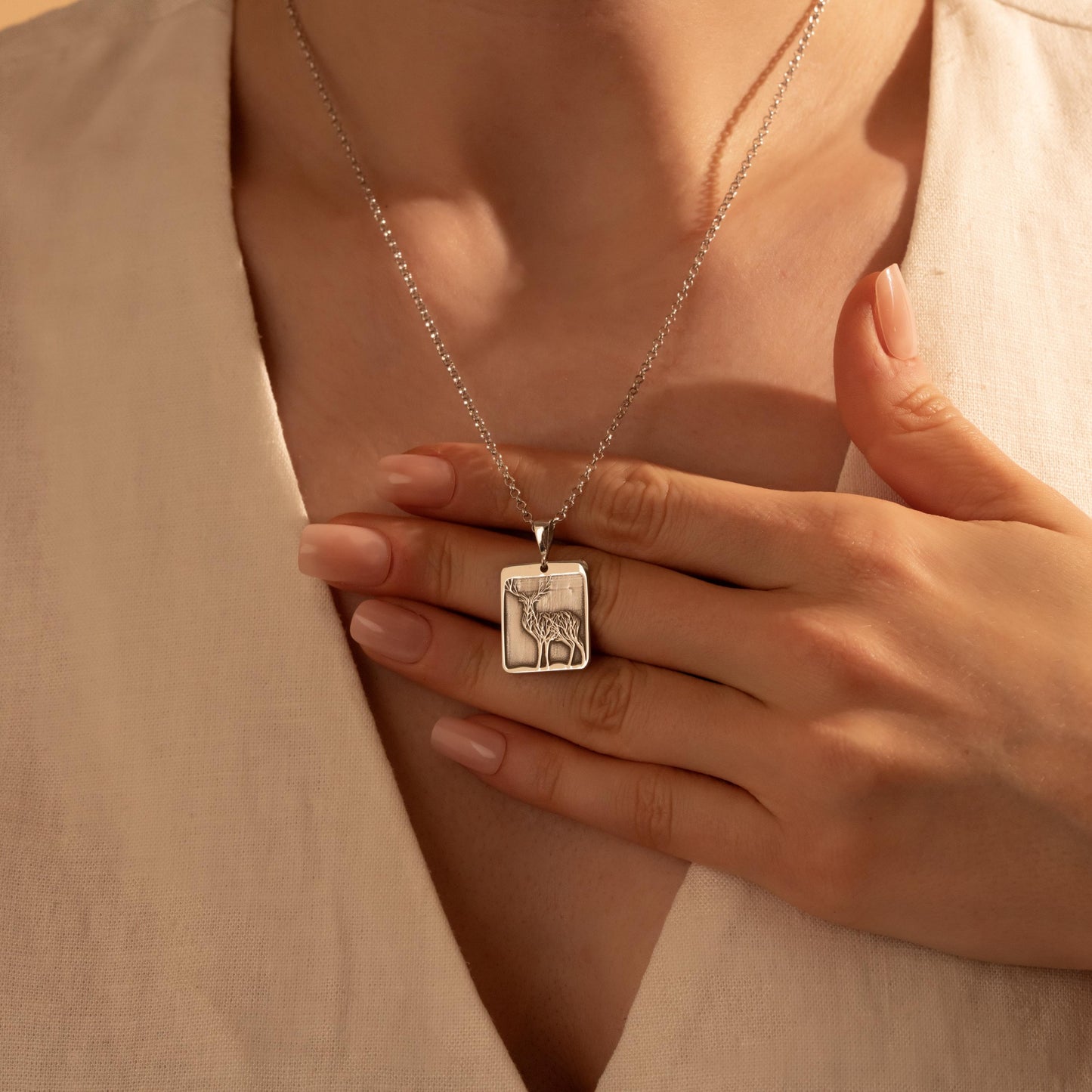 Silver Deer Pendant Necklace – Rustic Nature Gift for Her